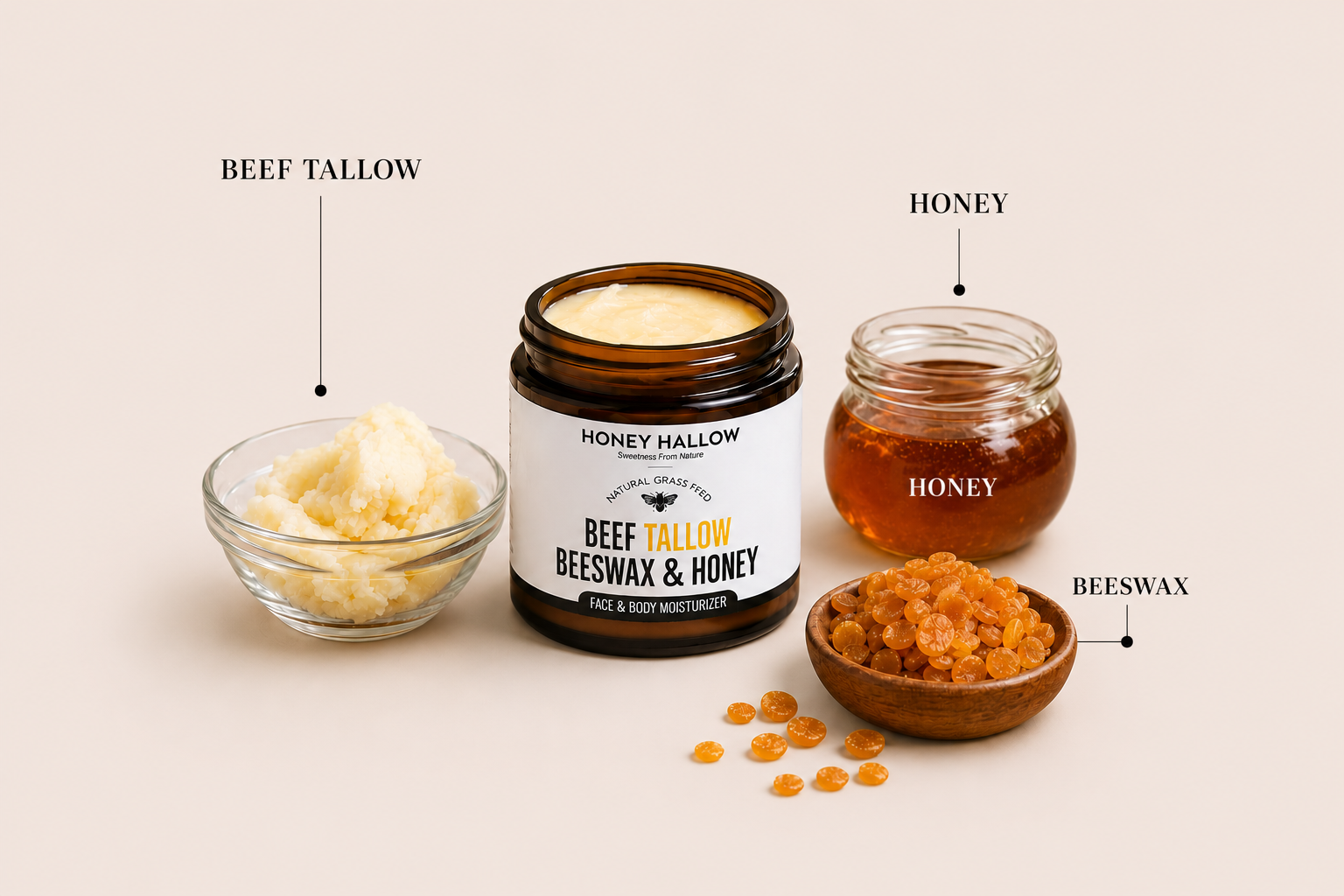 Grass-Fed Beef Tallow Beeswax & Honey Balm – 2 oz